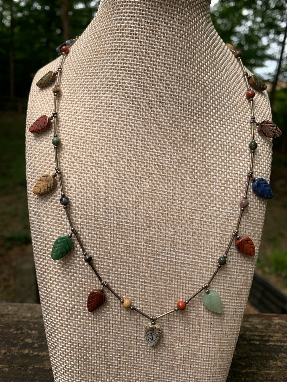 Multicolor Natural Stone Leaf Pendant Necklace